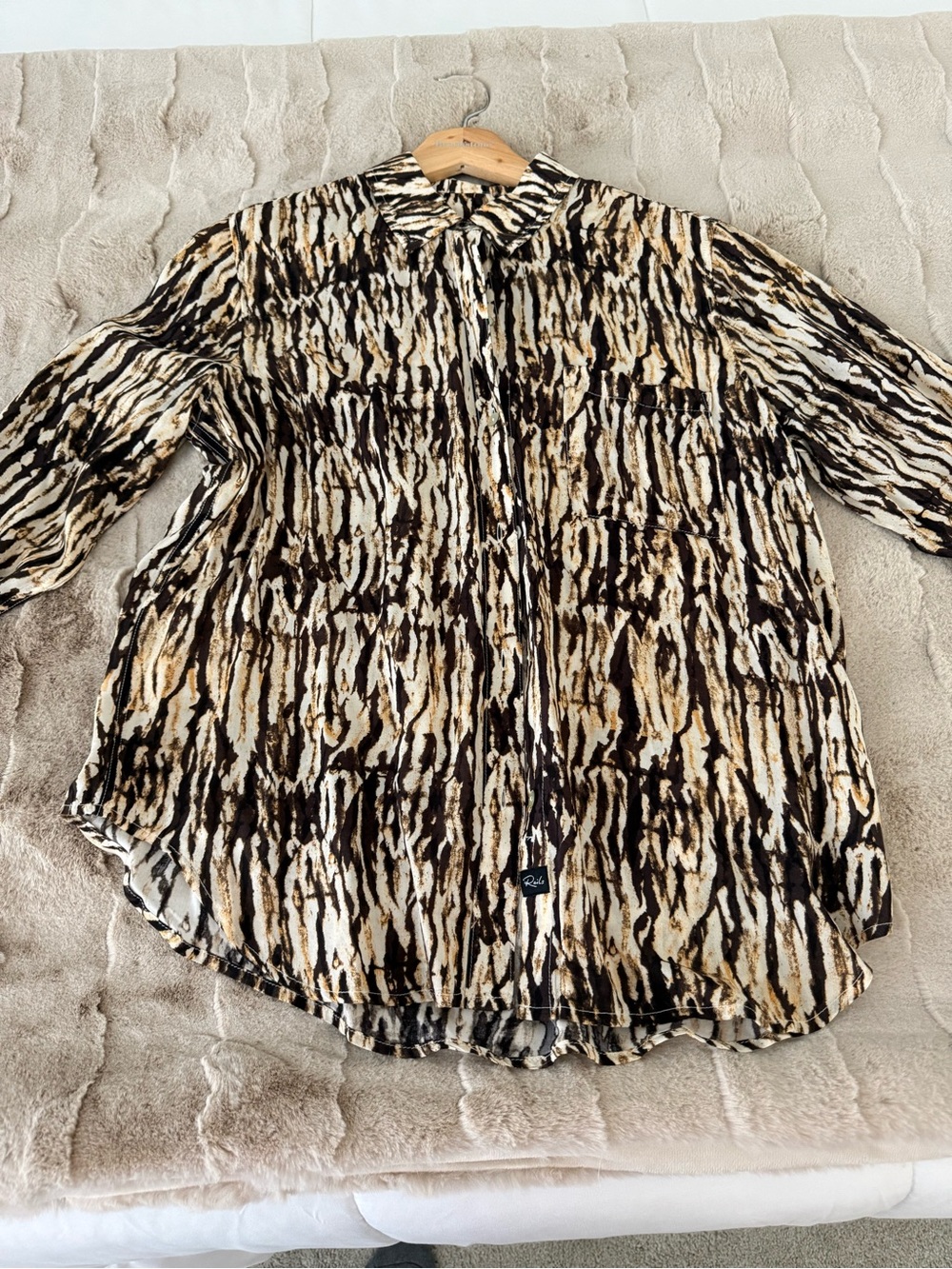 Rails Animal-Print Button Front Tunic - Black, Brown, Cream